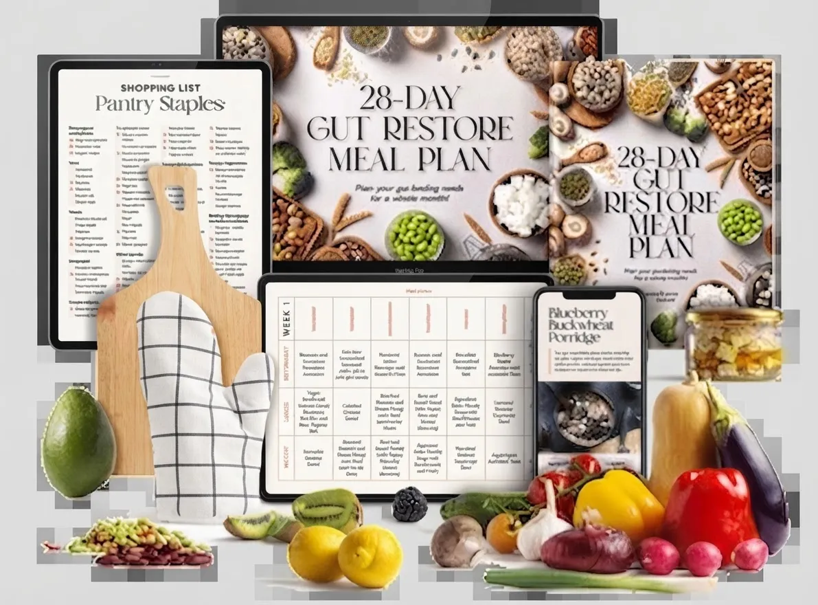 28 Day Gut Restore Meal Plan: breakfast, lunch, dinner planned for you