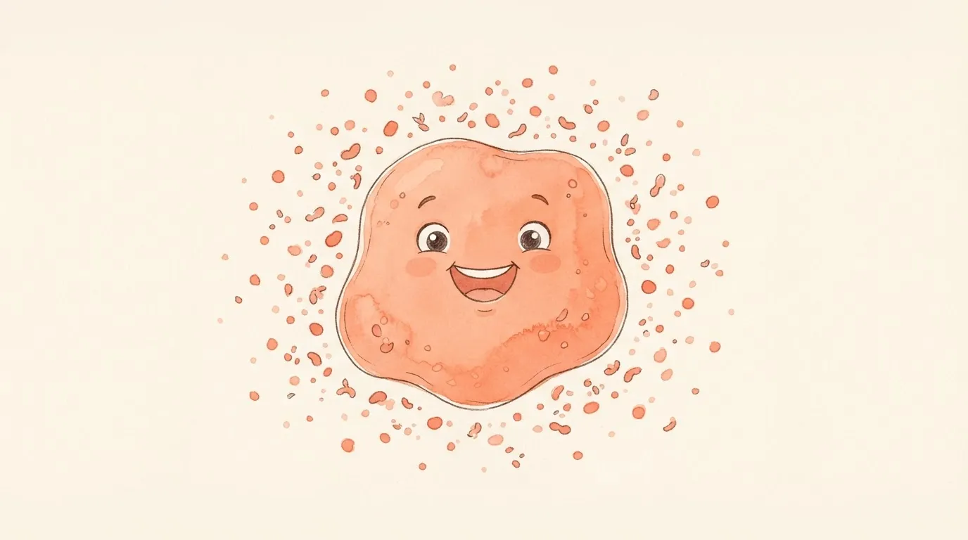 Friendly illustration of a happy, thriving gut character